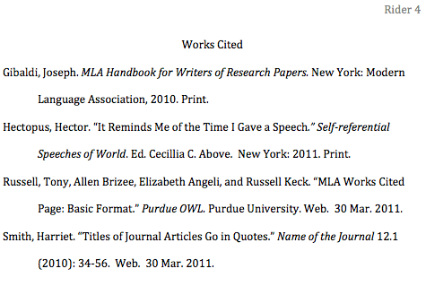 Mla style research paper works cited page