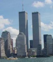 Image of the twin towers of the World Trade Center. Photo credit: unknown -- this image arrived in my in box.