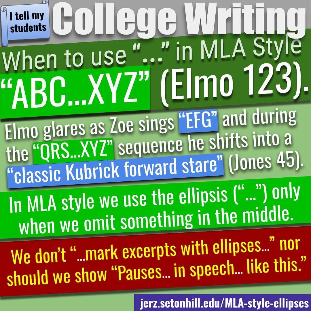 In MLA Style, use the ellipsis only to mark an omission from the middle of  a quotation. -- Jerz's Literacy Weblog (est. 1999)